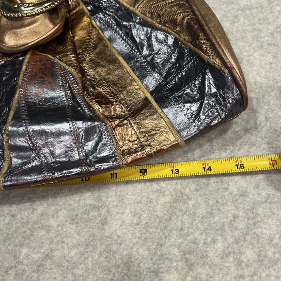 Y2K Michelle Genuine Leather Metallic Handbag Gold Bronze Copper Italian Purse - Picture 12 of 16